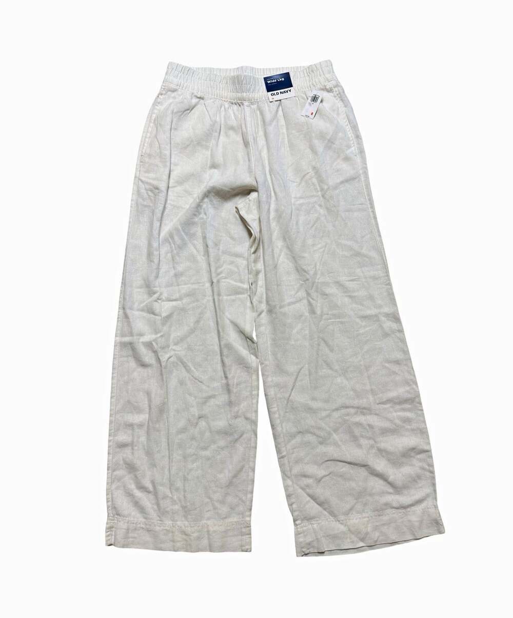 Old Navy Women High Rise Wide Leg Full Length Elastic Waist White Pants M